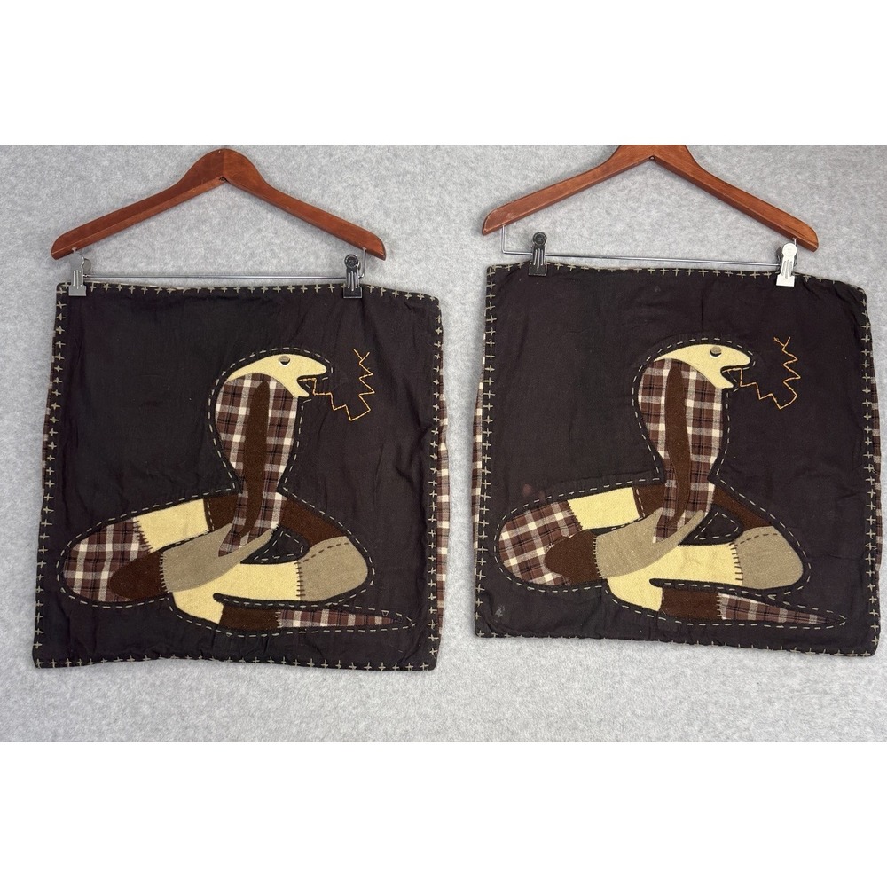 Pottery Barn Kids Cobra Snake Pillow Covers Lot 2 20x20 Wool Blend Brown Plaid